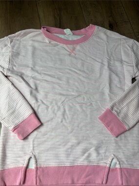 Girls' Pink Stripe Crew Sweatshirt with Contrast Rib Trim